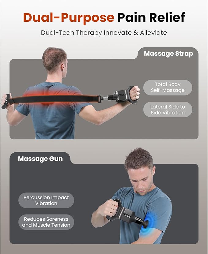 BOB AND BRAD 2-in-1 Massage Gun with Belt for Pain Relief, FSA Eligible/HSA Eligible, Dual-Purpose Percussion Back Massage Gun Deep Tissue Massager for Sore Muscle Relaxation, Therapists, Men, Women
