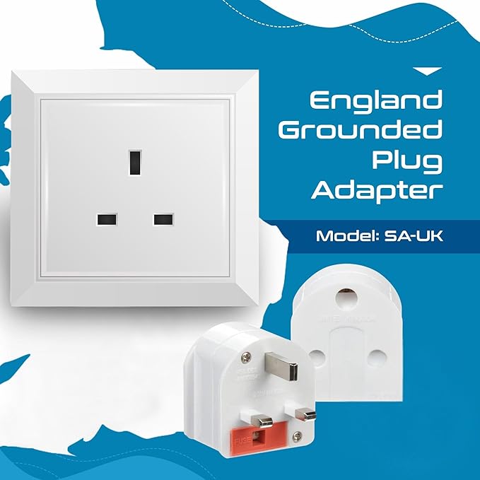 Ceptics GP-SA-UK South Africa to UK Grounded Plug Adapter (250V - Max 13A), White