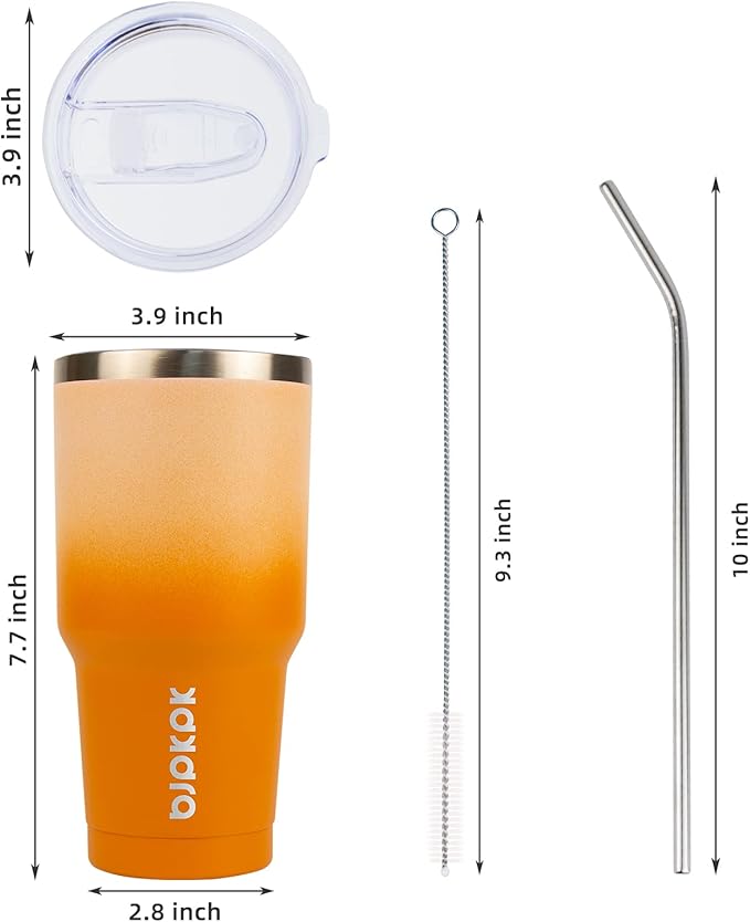 BJPKPK 30oz Stainless Steel Vacuum Insulated Tumbler Set Double Wall Travel Mug Coffee Cup with Metal Straws, Splashproof Lids,Coral