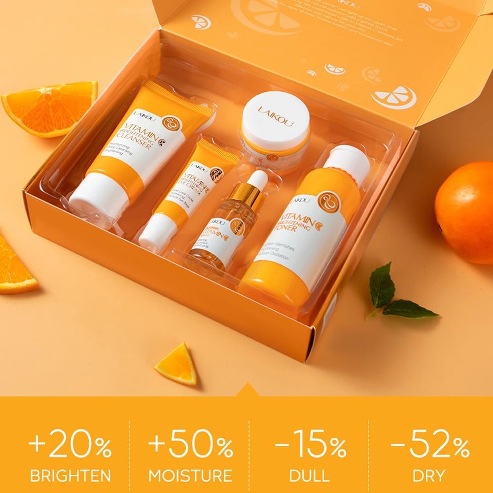 Vitamin C Skincare Set, Moisturizing Face Skin Care Kit with Facial Cleanser, Face Serum, Face Cream, Eye Cream, Toner For Hydrating Skin, Anti-Aging Skin