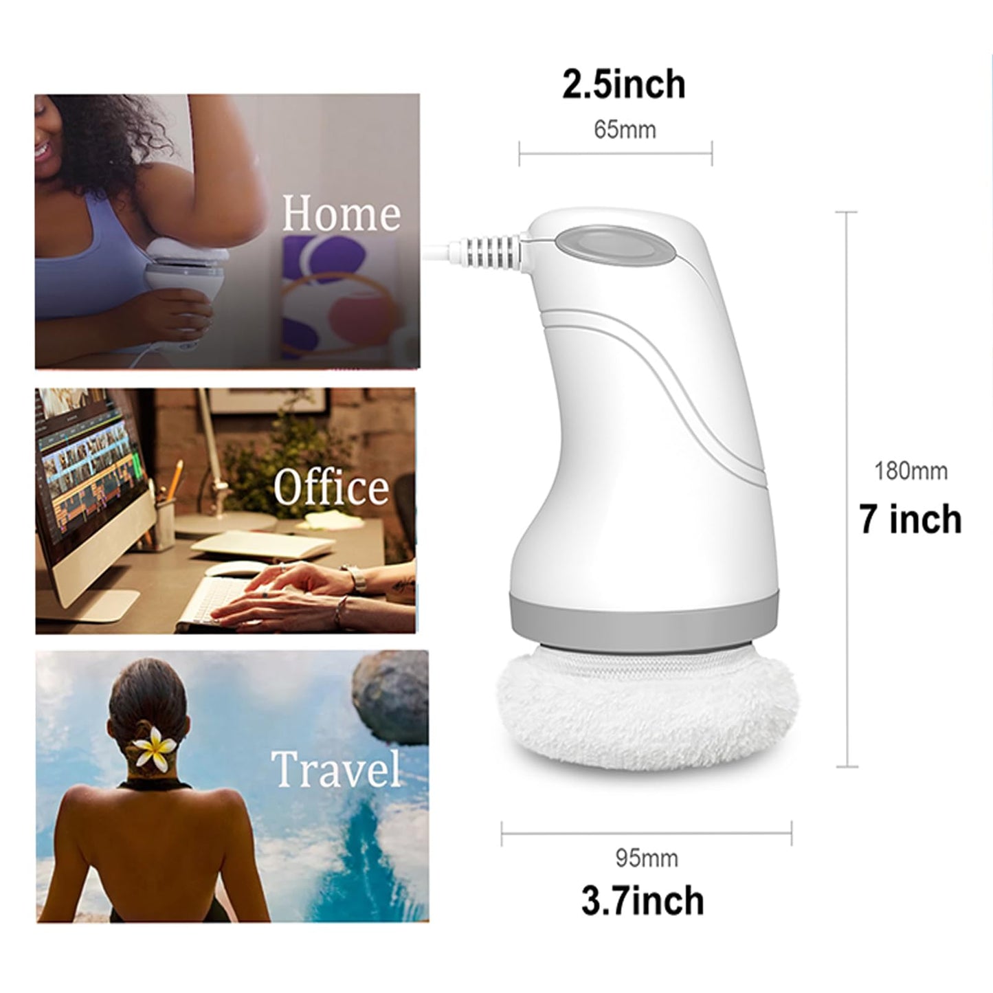 BUSHIPIN Body Sculpting Machine Electric Cellulite Massager 3 Pads, Handheld Full Body Massage Machine for Back/Abdomen/Butt/Leg/Arms Deep Massage Relax with Rotaion Vibration Body SPA (White)