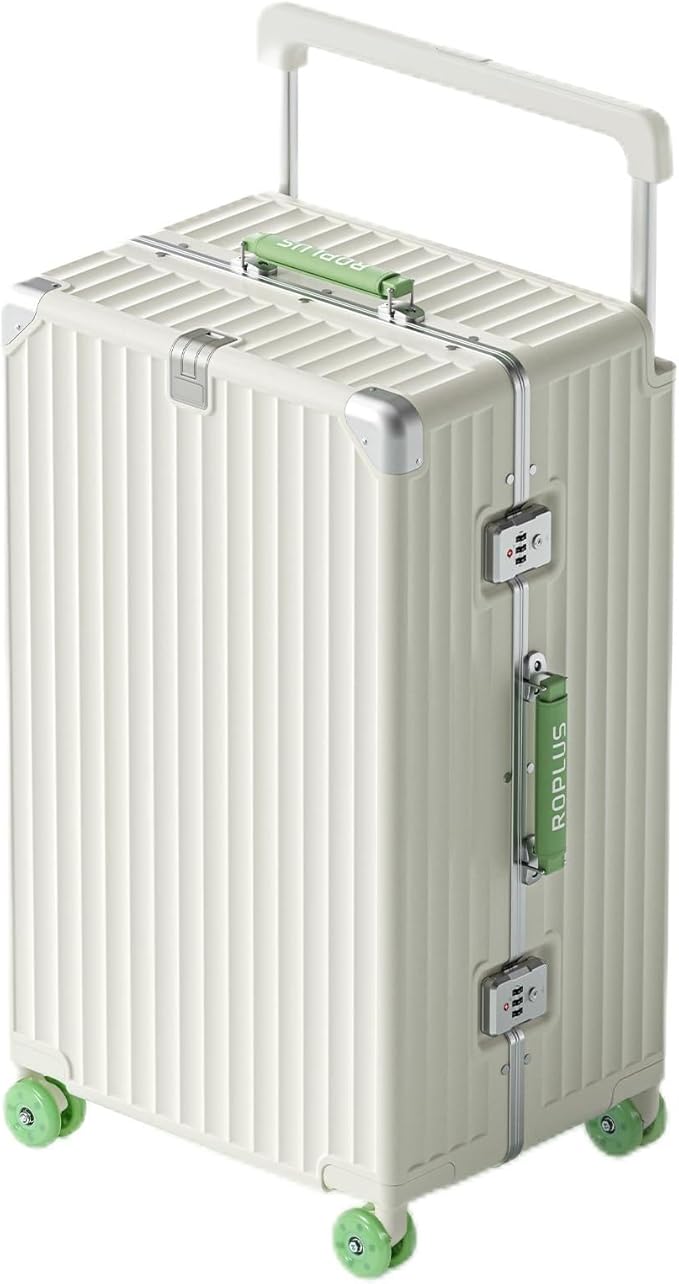 Aluminium Frame Checked-Luggage with Smooth Jelly Wheels, Hardside Zipperless Rolling Suitcase with TSA Lock (White, 28-Inch)