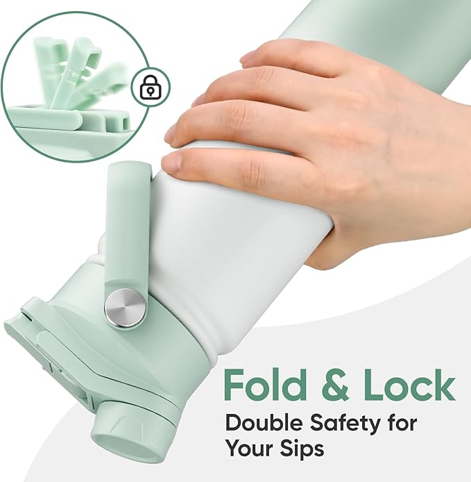 24 oz Insulated Water Bottle, 2-in-1 Lid, Straw & Spout with Protected, Leak Proof, Keep Cold, Stainless Steel, Metal, Reusable, Handle, for Travel, Gym and School, 2 Lids, Iced Mint