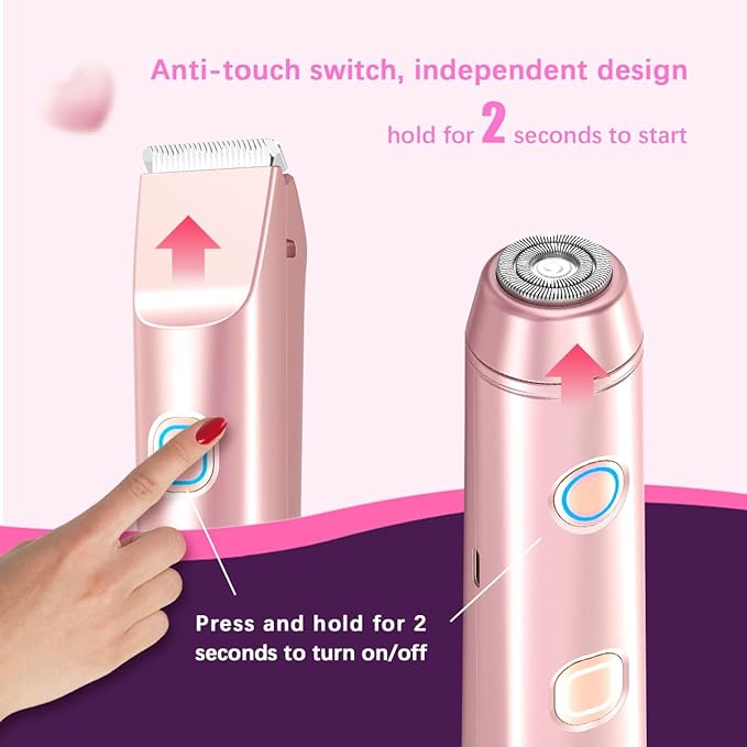 Bikini Trimmer for Women、Dermave Bikini Shaver 2-in-1 Dual Head Shaver Electric Razors for Women、Independent Control、 Ipx7 Waterproof