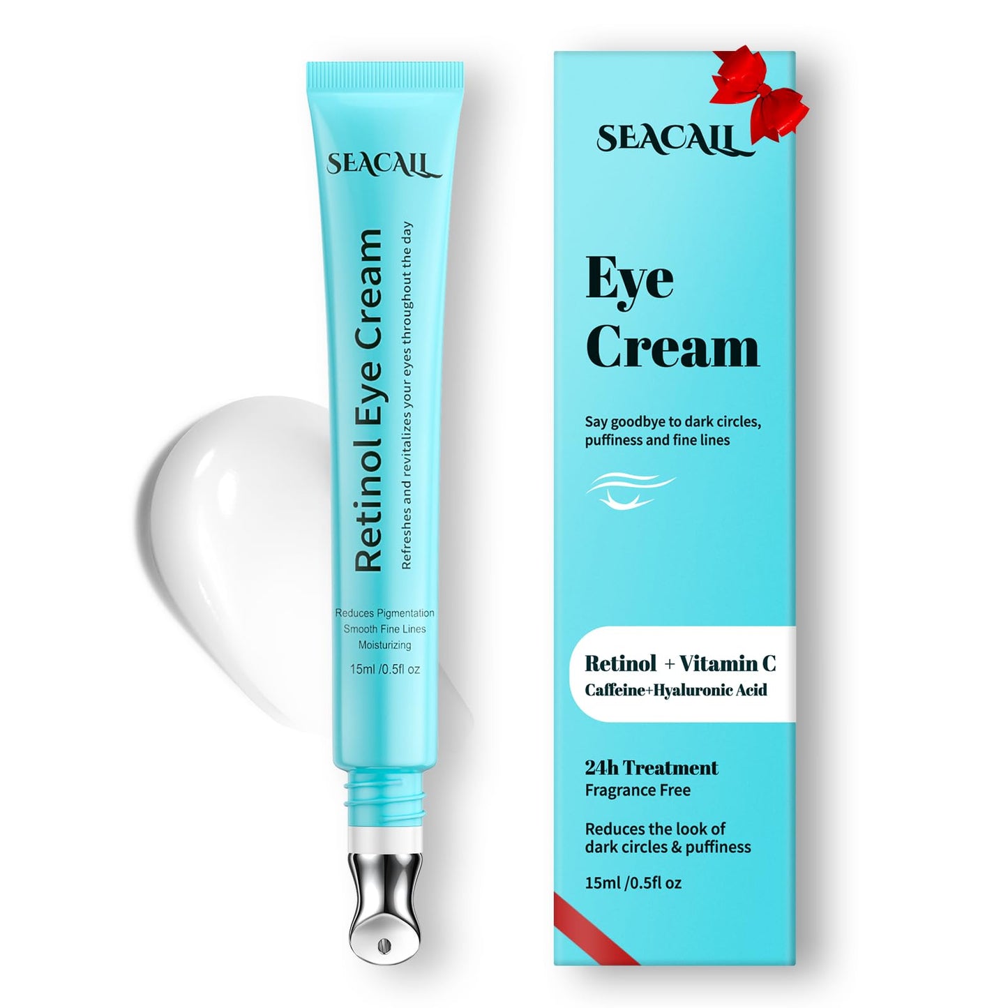 Seacall Retinol Eye Cream - Eye Serum for Dark Circles & Puffiness Anti-Aging - Under Eye Cream with Hyaluronic Acid & Caffeine to Reduce Wrinkles & Repair the Eye Area (15ml)