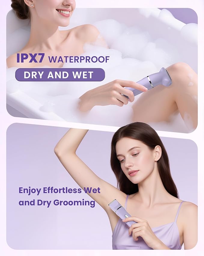 Bikini Trimmer for Women - 5 in 1 Electric Razors for Ladys Pubic Facial Nose Body Leg Hair Removal, Waterproof Electric Shaver for Women Private Area Sensitive Skin, Personal Hair Trimmer