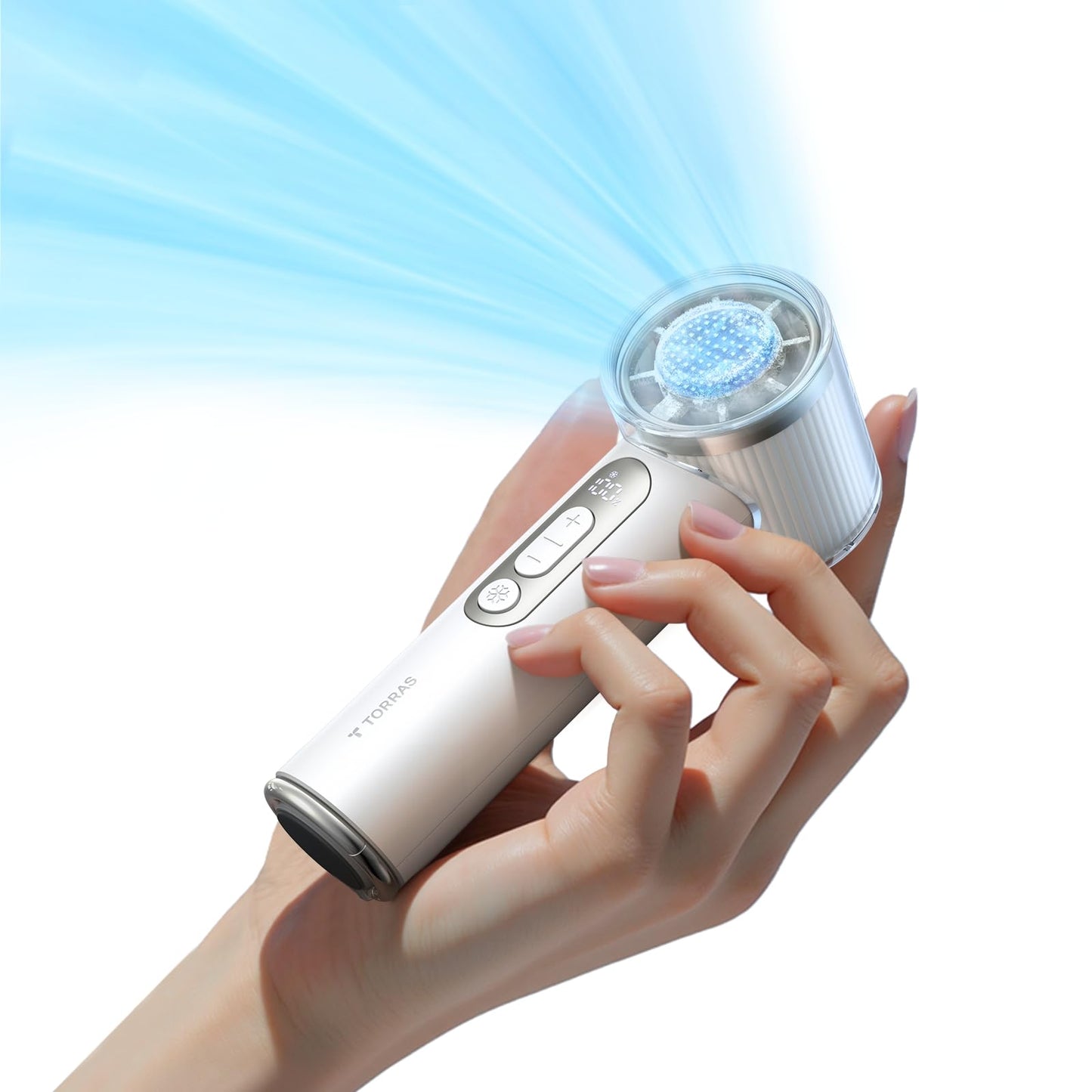 TORRAS COOLiFY iva Handheld Fan with Ice Cooler, [Chill by 50F], 0-100 Adjustable Speed, Super Mini Powerful Portable Fan 5000mAh Rechargeable, Hand Fans for Travel Essentials, Gifts for Women, Ivory