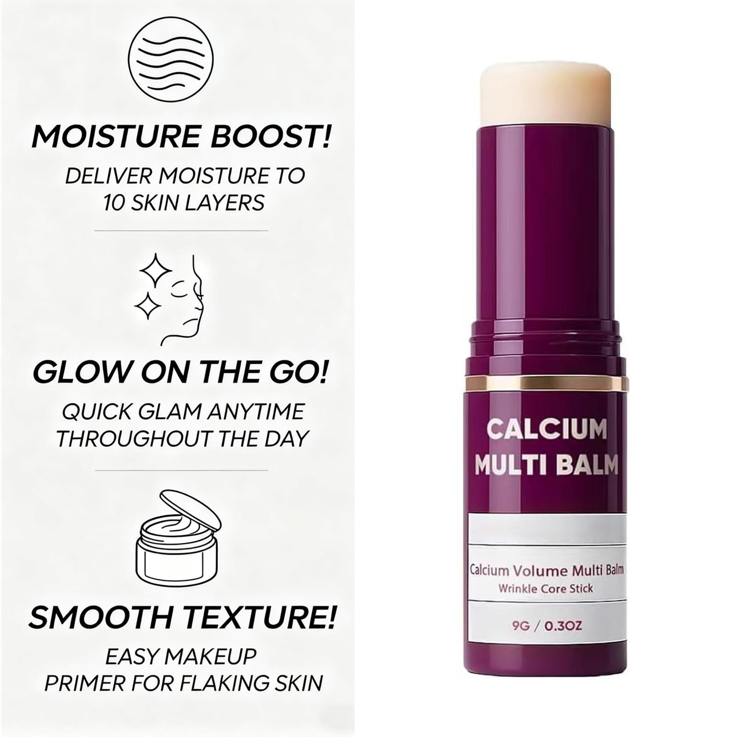 Calcium Multi Balm, Calcium Volume Multi Balm, Wrinkle Core Stick, Korean Collagen Moisturing Stick, Cream Makeup for Reduce Wrinkle, Suitable for Eyes, Neck, Face(1pcs)