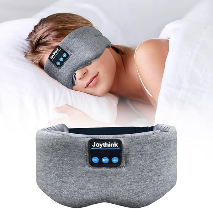 Joythink Sleep Mask Headphones Silk Wireless Bluetooth Headband Eye Mask for Side Sleepers Blackout for Airplane Travel Men Women Gray