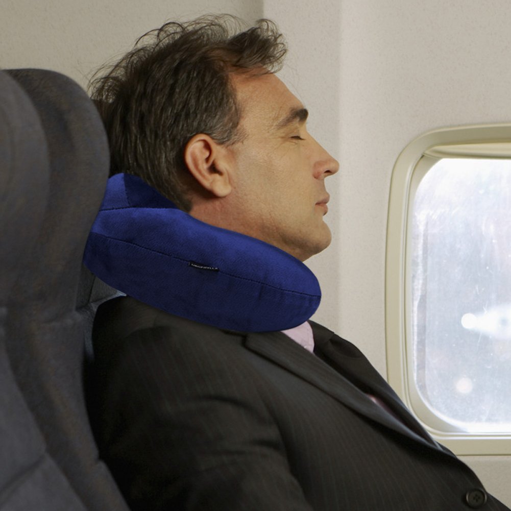 urophylla Inflatable Travel Pillow for Airplane, Soft Velvet Inflatable Travel Neck Pillow for Airplanes, Train, Car, Home and Office with Packsack & Comfortable Velvet - Blue