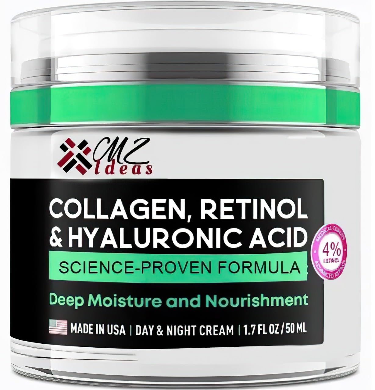 Collagen Retinol & Hyaluronic Acid Face Cream – Anti-Aging Wrinkle Repair Moisturizer for Face, Neck & Décolleté – Deep Hydration & Firming – Made in USA – 1.7 fl oz