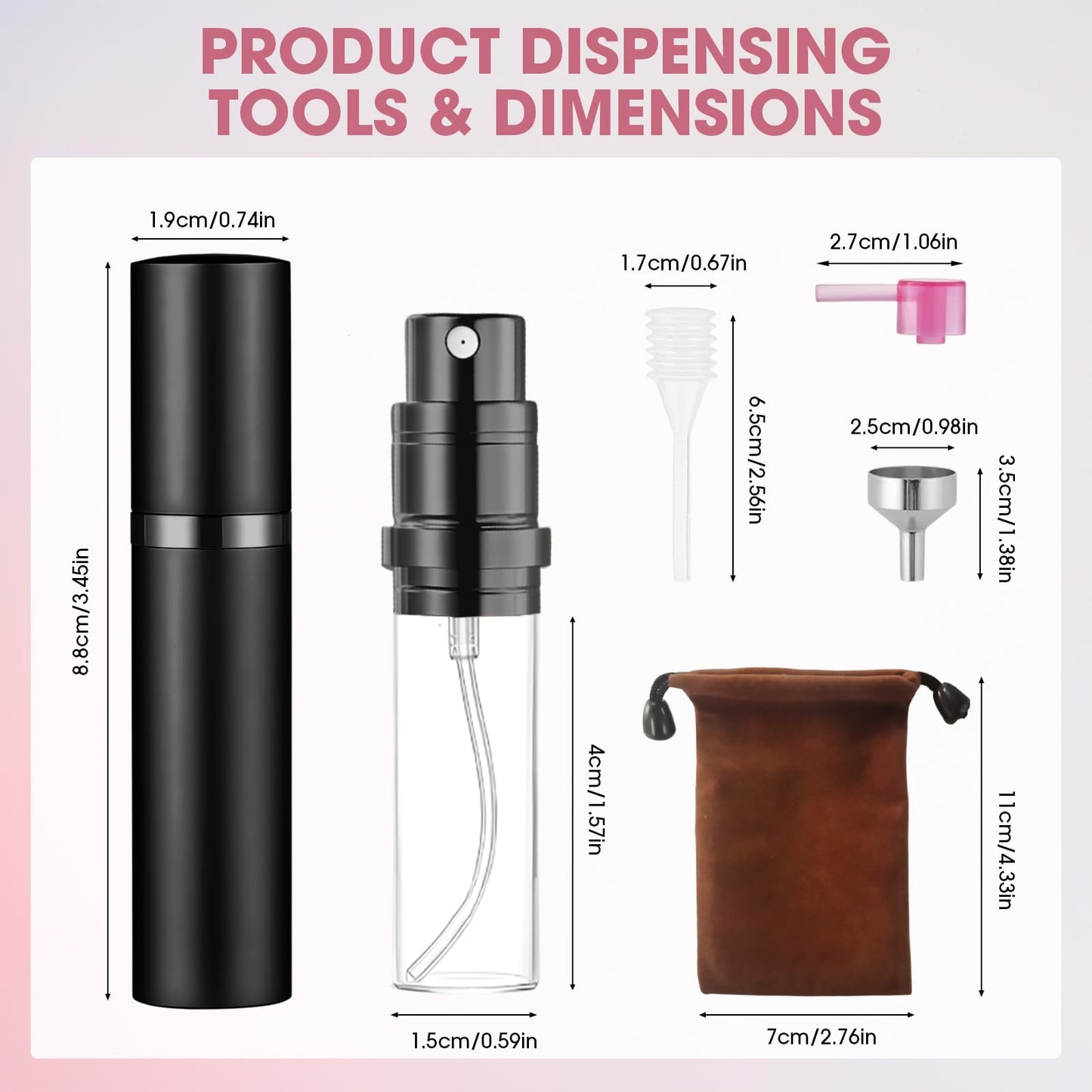 Squway 3PCS Perfume Travel Refillable Bottle, 5ml Cologne Travel Bottle, Atomizer Sprayer for Perfume, Mini Cologne Dispenser Empty Fragrance Spray for Women, Men, Gift (Black & Grey & Pink)