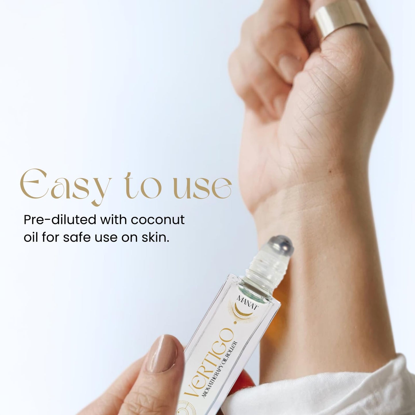 Manat Vertigo Essential Oil Roll On –100% Natural Aromatherapy – 10ml Glass Roller Ball – Dizziness Reduction, Blance & Clarity Blend w/Peppermint, Ginger & Orange - Relaxation, Self Care, Gift