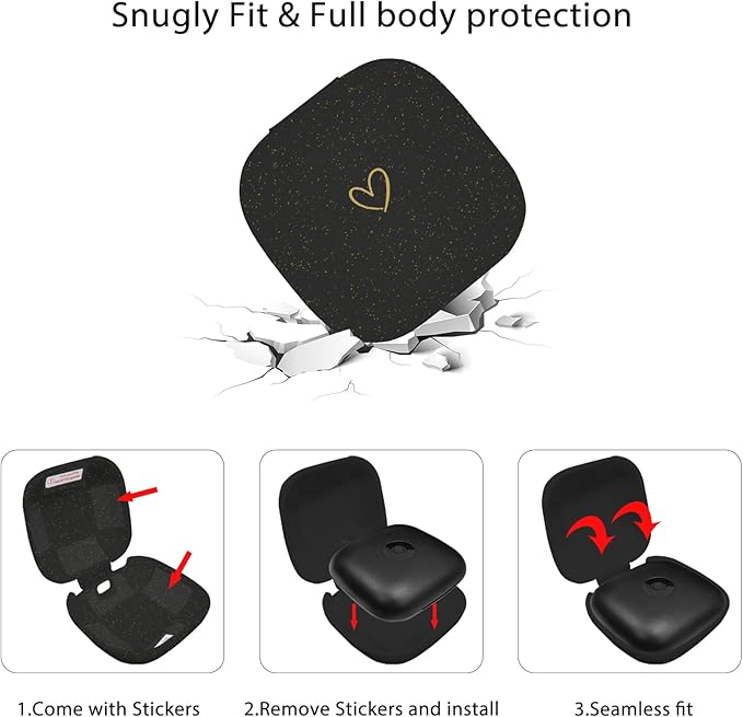 Compatible with Powerbeats Pro, Soft Silicone Case with Gold Heart Pattern for Powerbeats Pro Case with Cute Butterfly Keychain for Girls Women (Glitter Black)