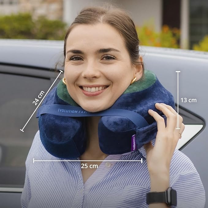 Cabeau Best Neck Pillow for Travel – Evolution Earth Deluxe – 360° Head, Neck and Chin Support for Sleeping – Sustainable Memory Foam - Removable, Washable Cover with Compact Carrying Case (Fire)