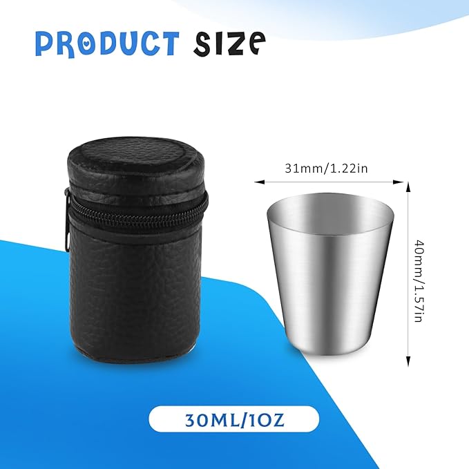 3 Set/12Pcs 30ml Mini Stainless Steel Cups with Storage Bag Metal Drinking Cups Stackable Water Tumblers for Bar Home Travel Office Outdoor Camping,4 Pcs/Set,Dishwasher Safe