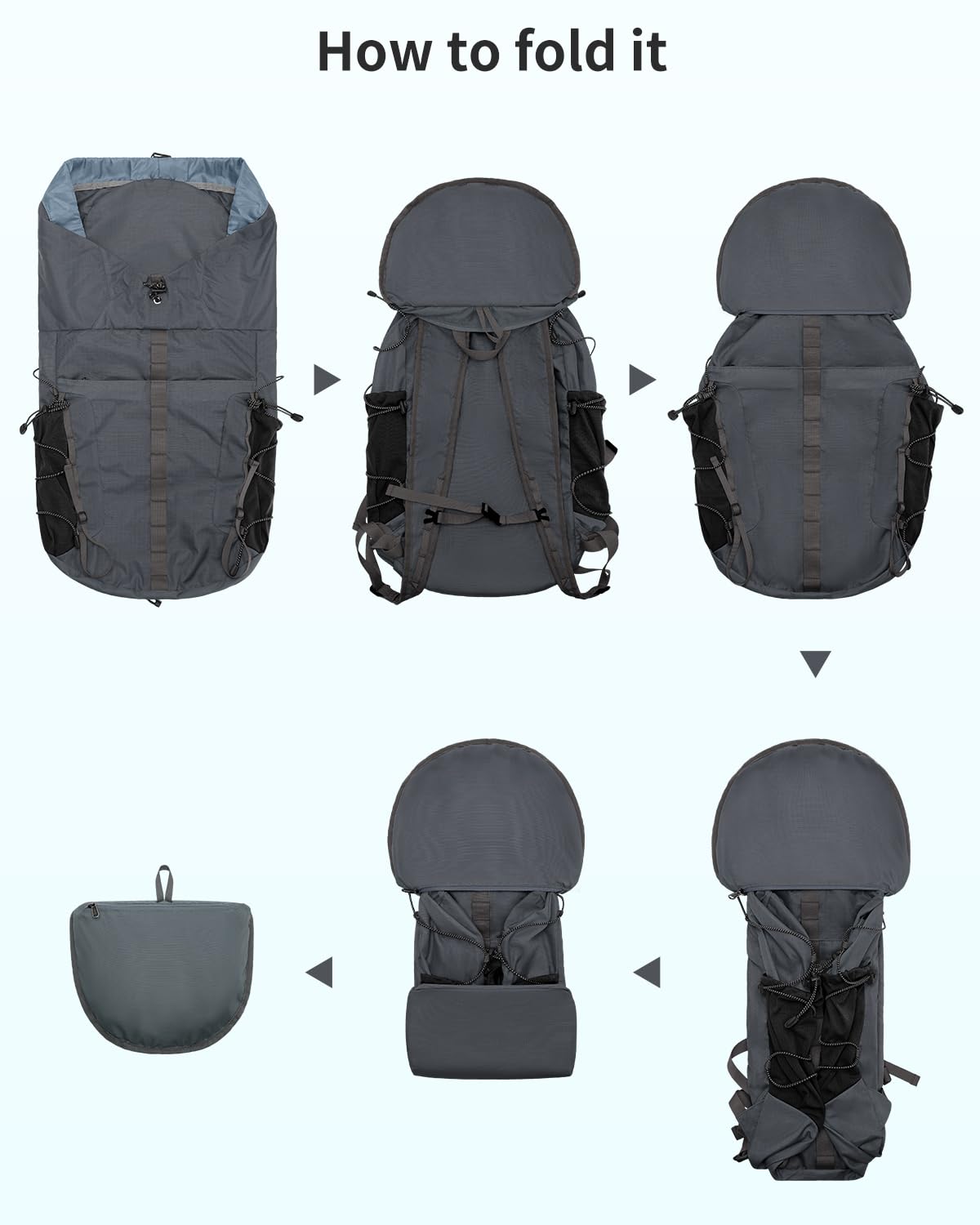 Blue Quartz Hiking Backpack 30L Lightweight Packable Backpack for Travel, Water Resistant Foldable Daypack for Women Men, Gray