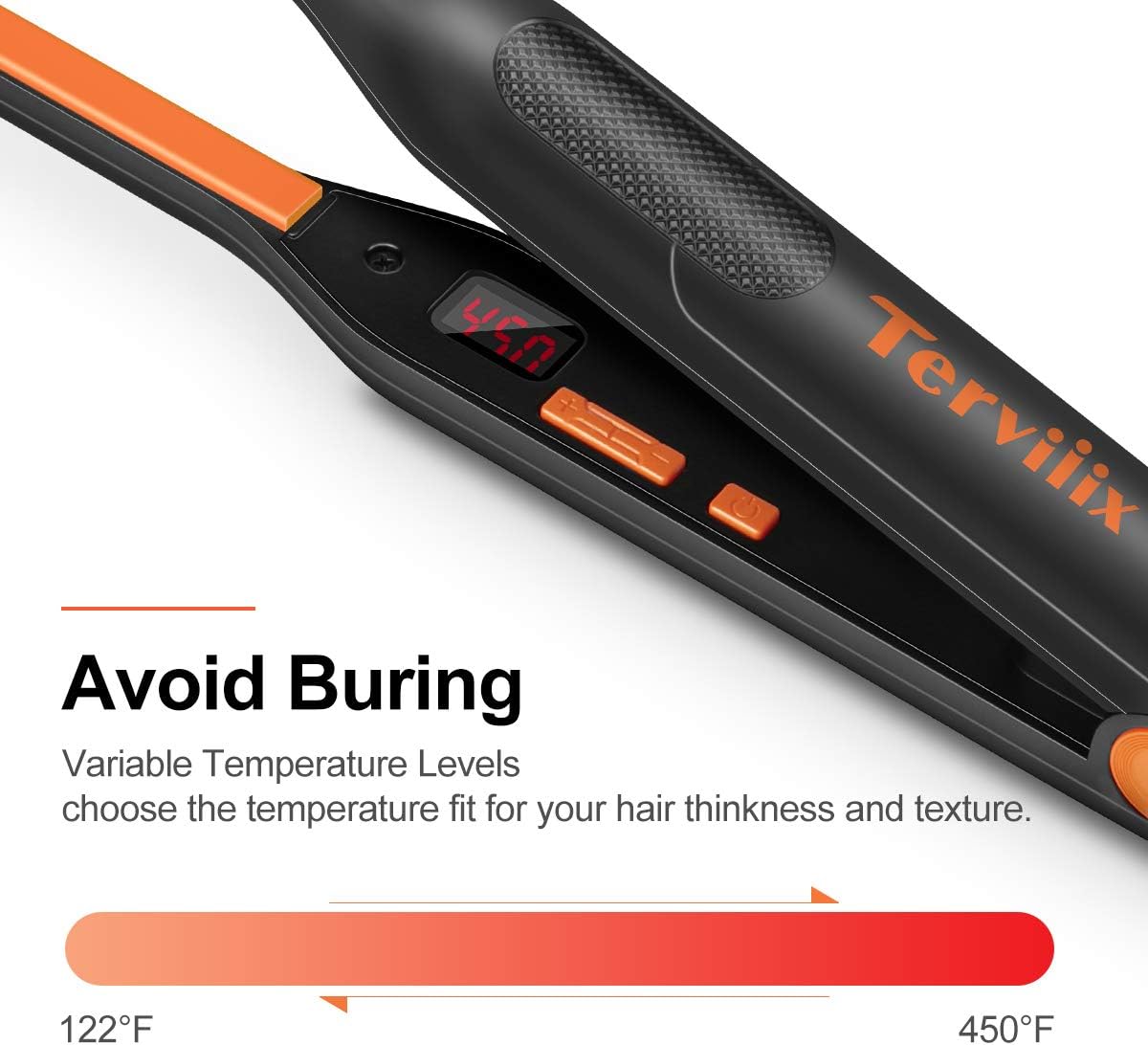 Terviiix Small Flat Iron for Short Hair, Temperature Adjustable Pencil Flat Iron Fast Heat Up, 3/10 Inch Beard Straightening Iron Dual Voltage with Tourmaline Ceramic Plates, Auto Shut Off