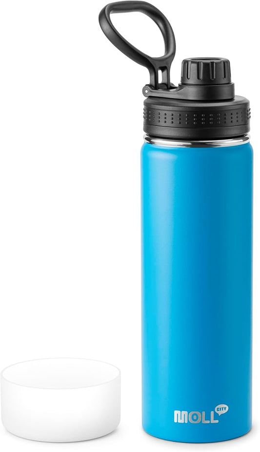 22 oz Water Bottle-Stainless Steel Vacuum Insulated Sports Water Bottle with Leak Proof Spout Lid-Reusable Metal Wide Mouth Water Flask for Travel (Sky Blue)