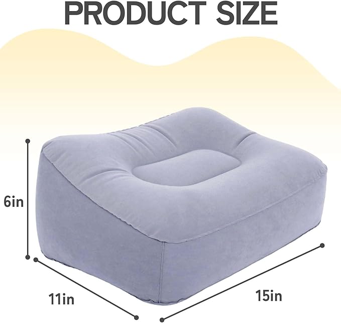 Inflatable Foot Rest for Airplane Travel & Office, Portable Leg Rest Pillow, Elevating Feet for Economy Flight, Home Desk, Car Use - Grey