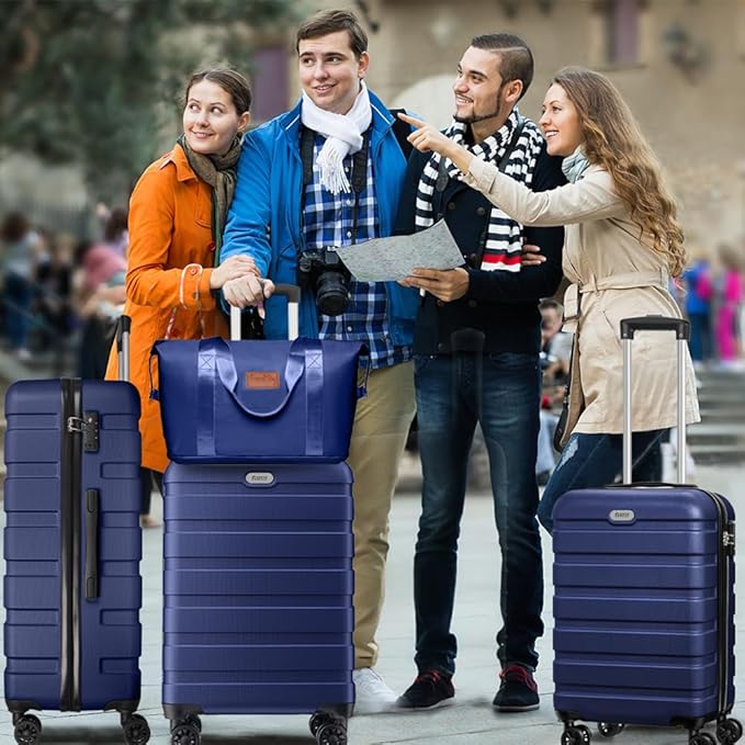 AnyZip Luggage Set 5 Piece PC ABS Hardshell Lightweight Suitcases for Travelling with 4 Universal Wheels TSA Lock Carry on Suitcase Dark Blue