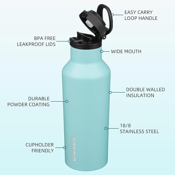 BJPKPK Insulated Water Bottle With Straw 17oz Stainless Steel Water Bottles With 2 Lids And Carry Handle Reusable Travel Metal Thermo,Turquoise