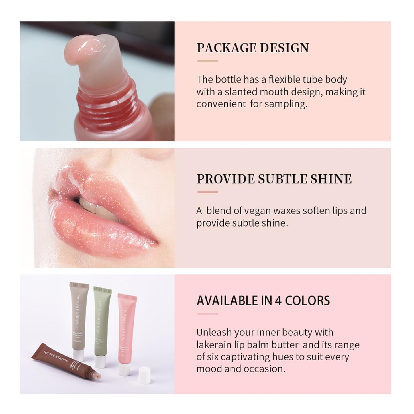 Lip Balm, Lip Butter Balm for Hydration Shine, Mini Neutrals Lip Butter Balm Set Lip Care Prouct, Moisturizing Tinted Lip Balm Gloss Hydrating Lip Oil for Women (3PCS)