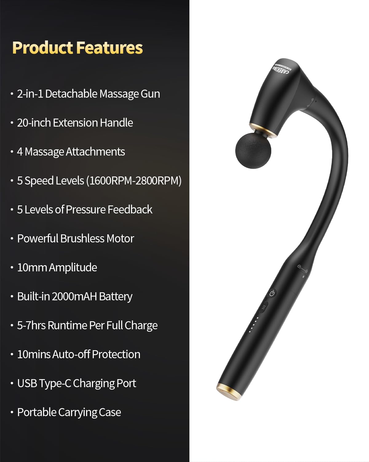 2-in-1 Detachable Percussion Massage Gun with Extension Handle, Back Massager for Pain Relief Deep Tissue Muscle Massager for Arm Shoulder Lower Back Thigh Waist, Gifts for Women, FSA-HSA Eligible