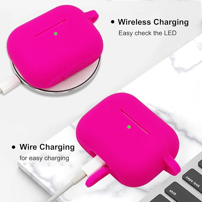 Compatible with Airpods Pro Soft Silicone Case Cover with Bracelet Keychain for Apple Airpod Pro 1st Generation Case for Women (Hot Pink)