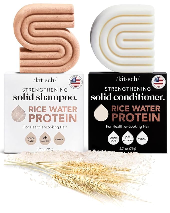 Kitsch Rice Water Shampoo & Conditioner Set – Solid Shampoo & Conditioner Bar with Protein for Hair Growth, Strengthening Hair & Damage Repair – Paraben, Sulfate & Silicone Free – 2 Pack