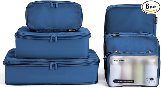 Compression Bags for Travel, XL/L/M/S Luggage Organizers (6 Set, Dark Blue)