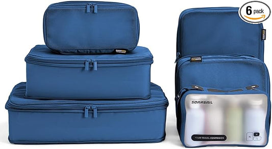 Compression Bags for Travel, XL/L/M/S Luggage Organizers (6 Set, Dark Blue)