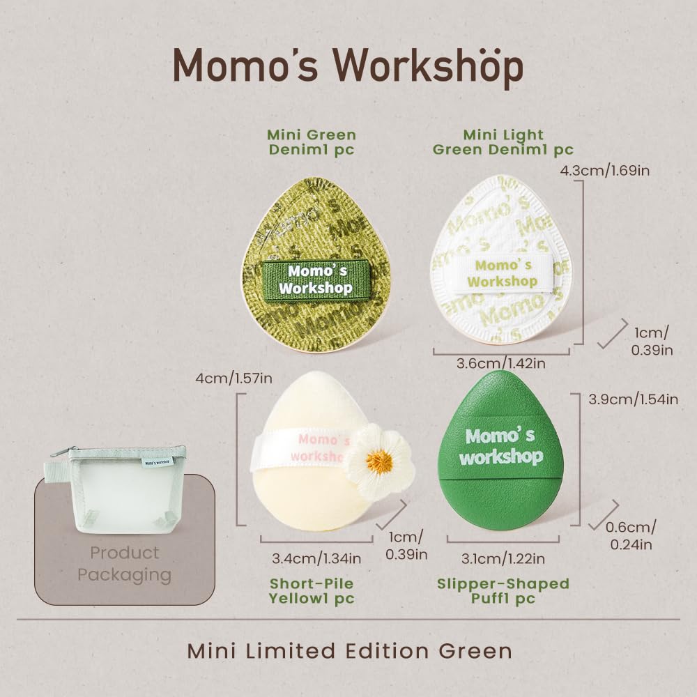 Mini Denim Makeup Sponge Set,Professional Blenders Sponge for Concealer/Blush/Highlighter, Perfect for Detail Work & Travel,4pcs,Green,with Travel Pouch,Beginer-Friendly & Reusable