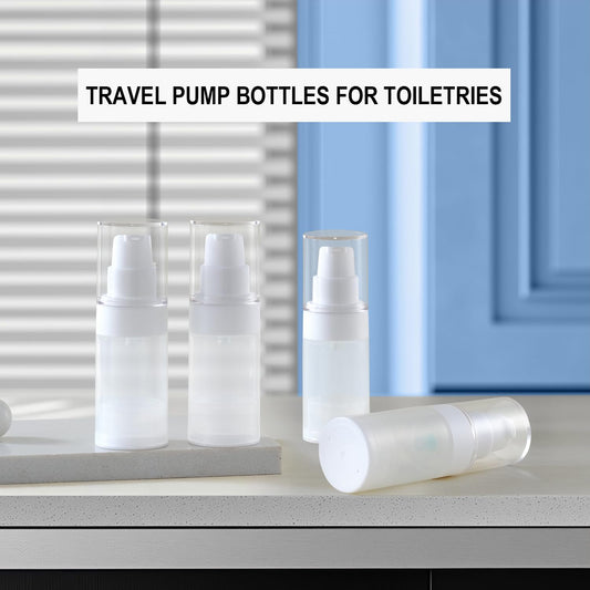 Airless Pump Bottles mini Travel Size Toiletry containers refillable Cosmetic containers Lotion Bottle with Pump TSA Approved(0.7oz/20ml 4 Pack)