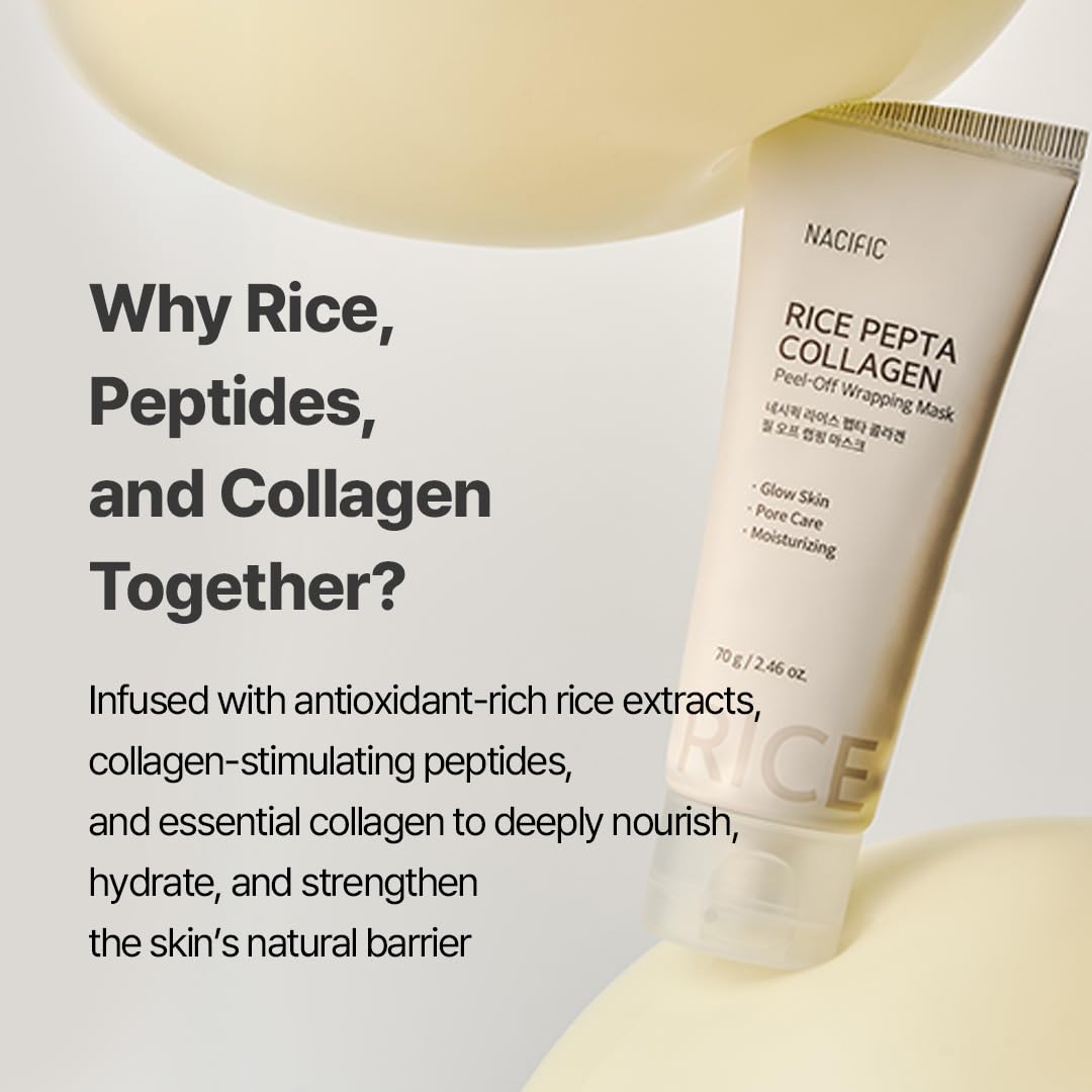 NACIFIC Rice Pepta Collagen Peel-Off Wrapping Mask 2.46oz 70g – Overnight Facial Mask Pack, Hydrating, Firming & Elasticity, Pore Minimizing, Lifting, Glowy Glass Skin, Korean Skincare with Peptide