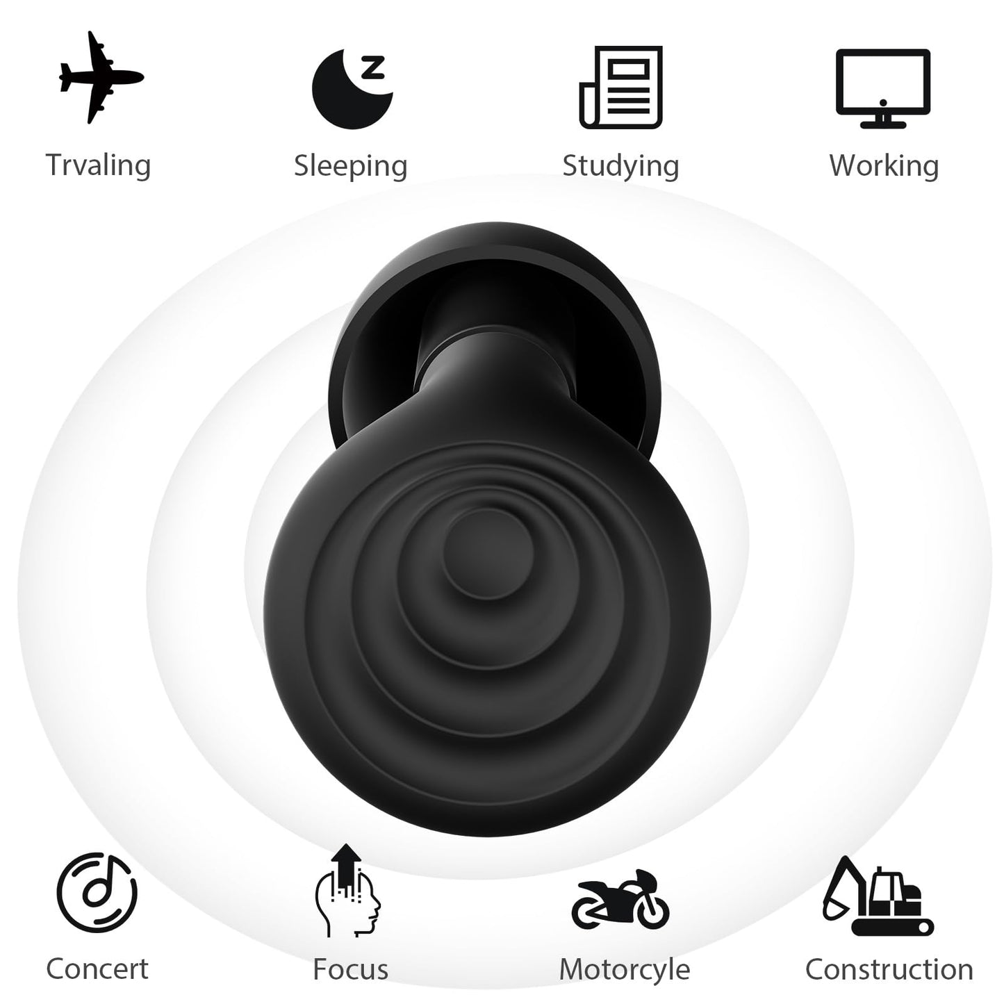 Yawsoy Ear Plugs for Sleeping Noise Cancelling, Reusable Soft Noise Reduction Earplugs for Sleep, Focus, Travel, Work, Motorcycle, Concert with 6 Silicone Ear Tips and 6 Foam Ear Tips - 25-35dB Black