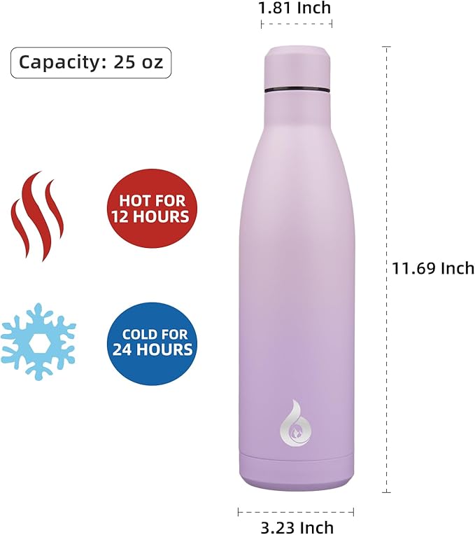 BJPKPK 25oz Insulated Stainless Steel Water Bottles Reusable Metal Travel Sports Water Bottle Keep Cold and Hot,Dreamy Purple