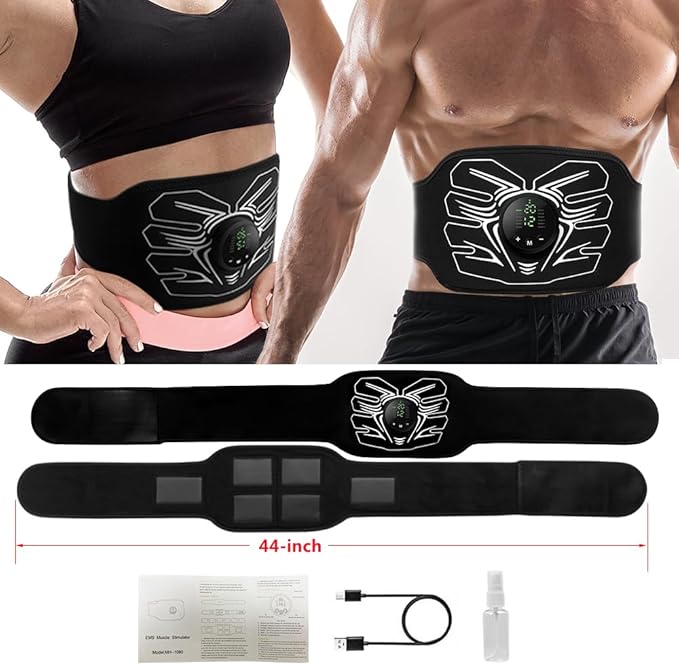 Abs Stimulator, Portable EMS Abdominal Muscle Toner for Home and Office Fitness, Strength Training - Black