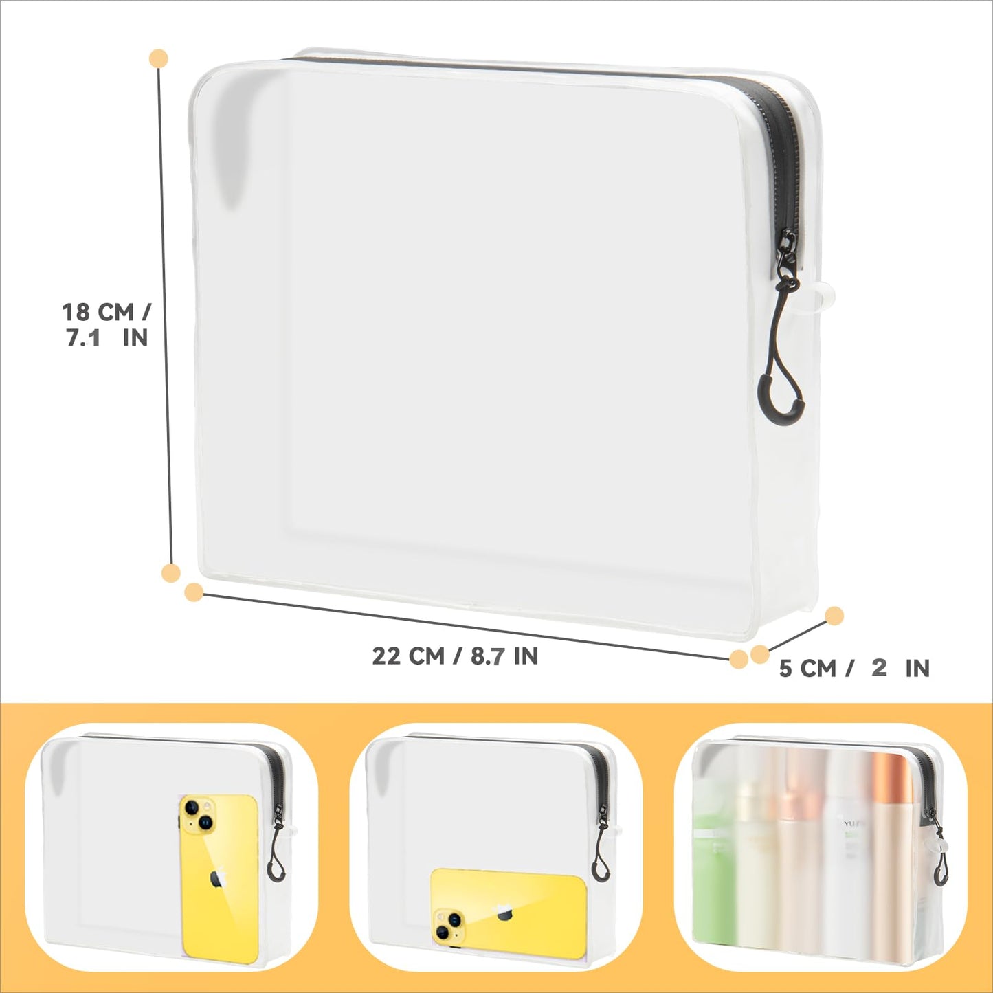 Qbily Clear Leak Proof Travel Bags for Toiletries 3 Pack, Super Soft Waterproof Leak Proof BPA Free, Semi-Clear Toiletry Cosmetic Makeup Bags for Travel, TSA Approved Travel Toiletry Bag With Zipper