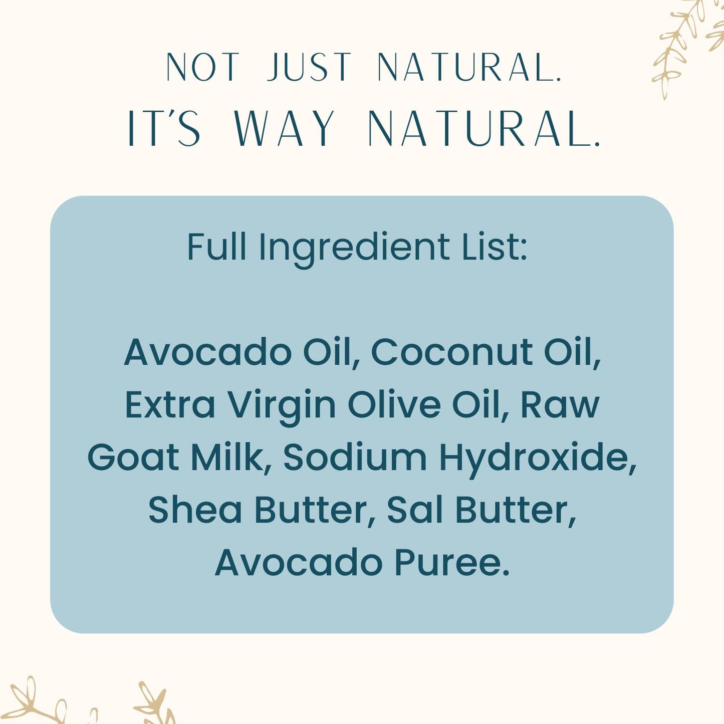 Way Natural Avocado Goat Milk Soap Bar - Unscented, Facial Natural Bar Soap for Men & Women - Handmade w/Real Milk - Face Wash/Hands/Body, Gently Exfoliating - Premium, No Dyes (3oz)