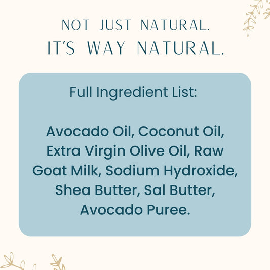 Way Natural Avocado Goat Milk Soap Bar - Unscented, Facial Natural Bar Soap for Men & Women - Handmade w/Real Milk - Face Wash/Hands/Body, Gently Exfoliating - Premium, No Dyes (3oz)