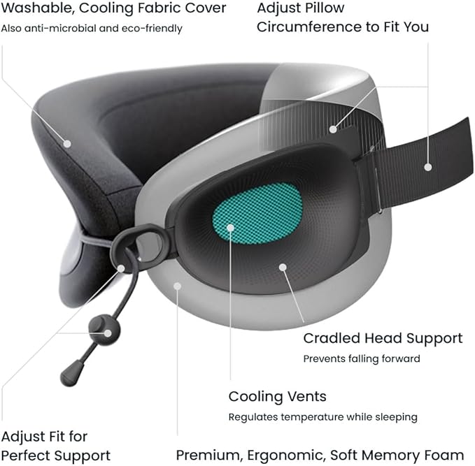 Cabeau Travel Essential Neck Pillow - Fits Most Neck Sizes (11-21 inches) - Evolution X Three Ways to Adjust for Ultimate Comfort on Long Flights (Diamond)