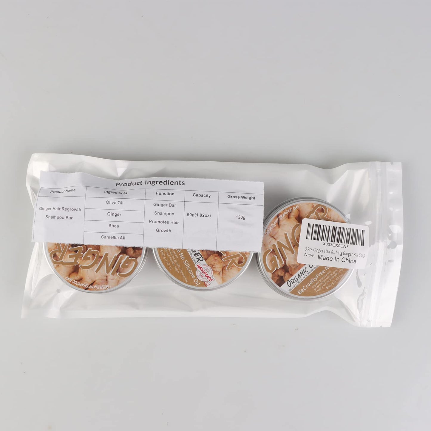 3 Pcs Natural Ginger Shampoo Bar for Hair Regrowth - Promotes Hair Growth, Anti Hair Loss