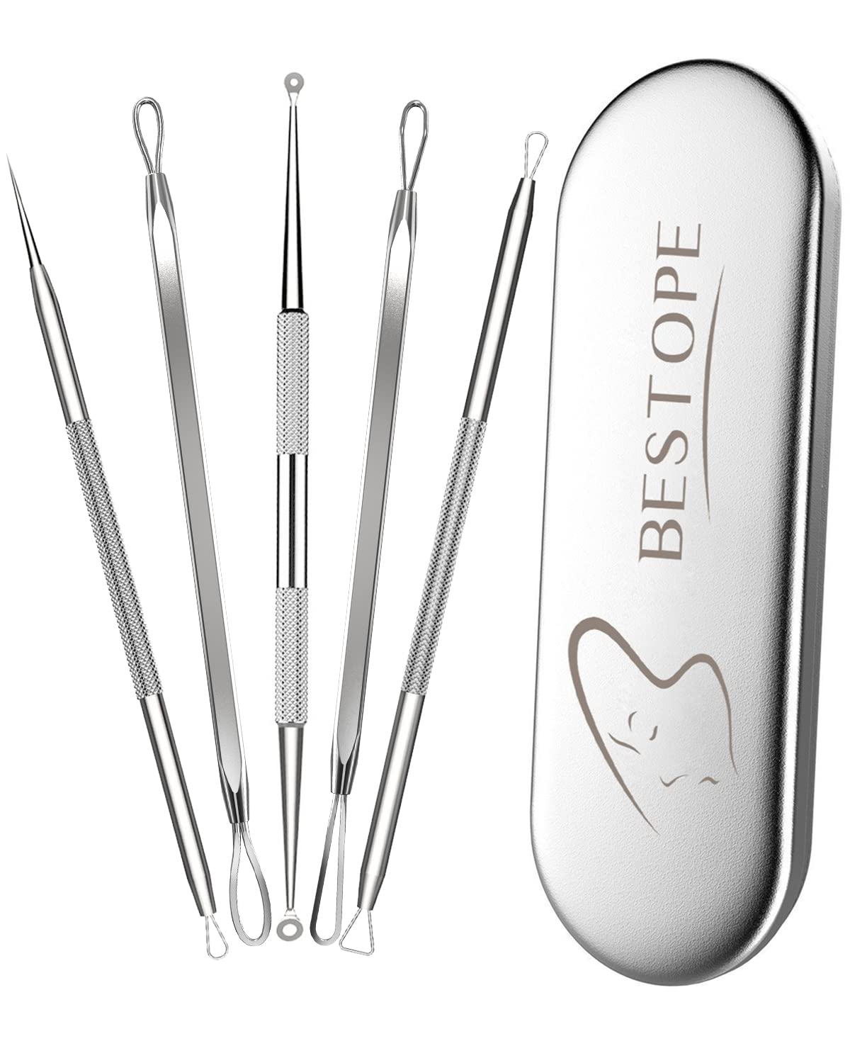 BESTOPE Blackhead Remover Blackhead Removal Pimple Comedone Extractor Tool - Treatment for Blemish Whitehead Popping Zit Removing with Metal Case (Silver)