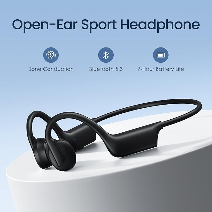 Bone Conduction Headphones-Wireless Bluetooth 5.3 Sport Open Ear Bone Conduction Headphones,IPX5 Sweat Resistant Headphone for Workout,Comfortable Fit with Hand Band Headset,Black Earphones