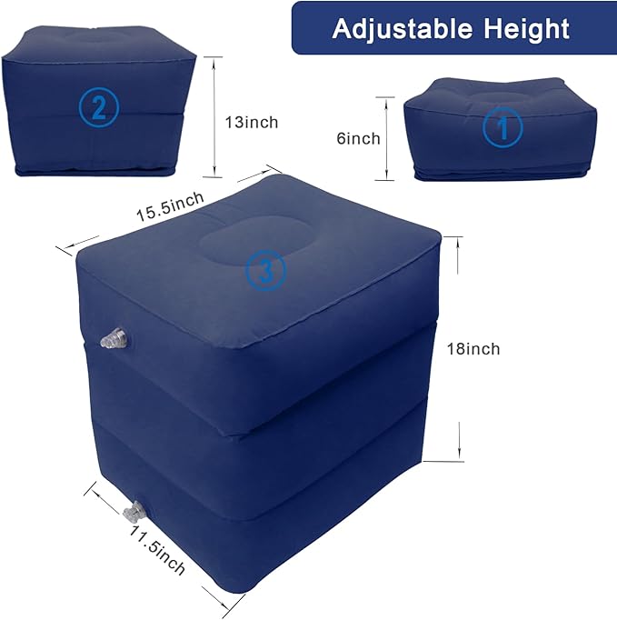 Travel Foot Rest Pillow, AHIER Inflatable Travel Leg Rest Pillow Bed for Foot Rest on Airplanes, Cars, Trains, Office to Rest on Long Flights (Deep Blue)