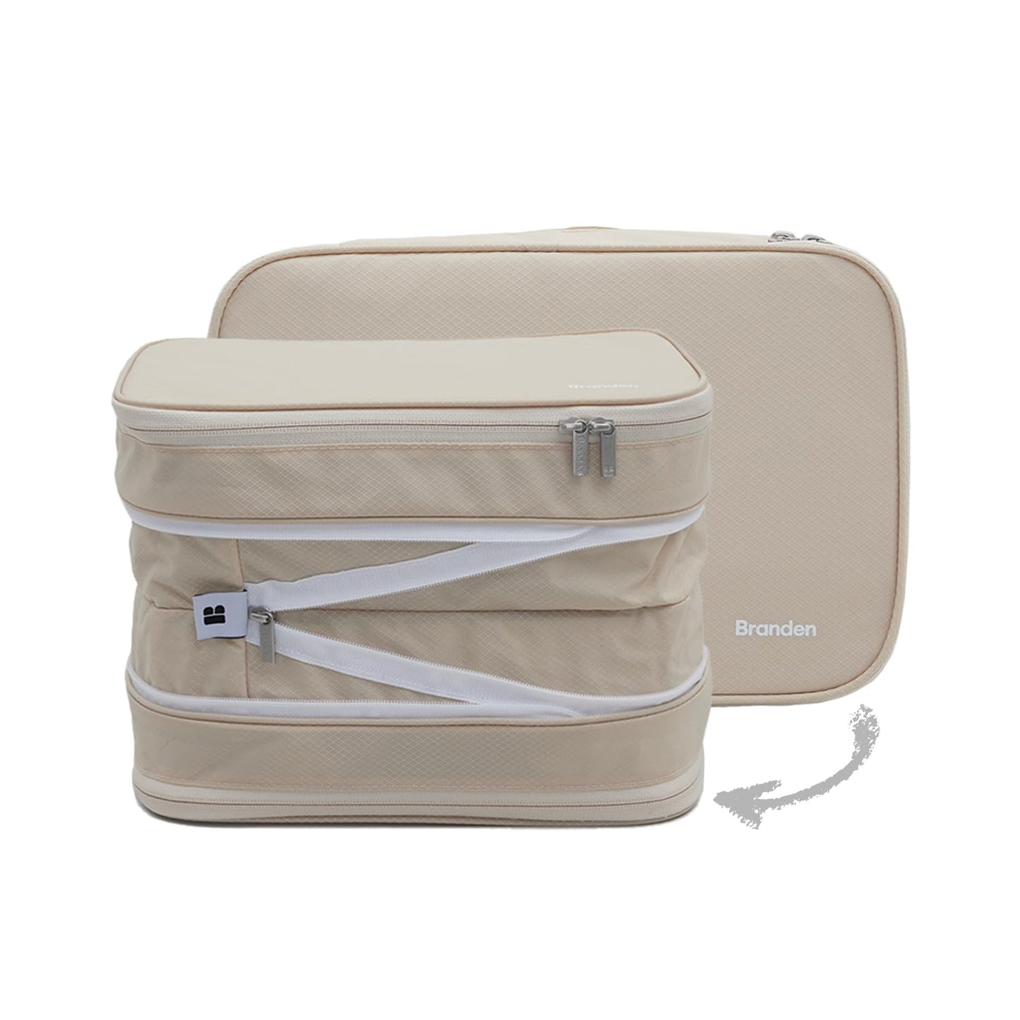 Branden Compression Packing Cube, X-Large, Sandbeige | Travel Essentials l Luggage Organizer l Self Compression Organizer for Travel l Overnight Trip, Road Trip, Beach, Cruise