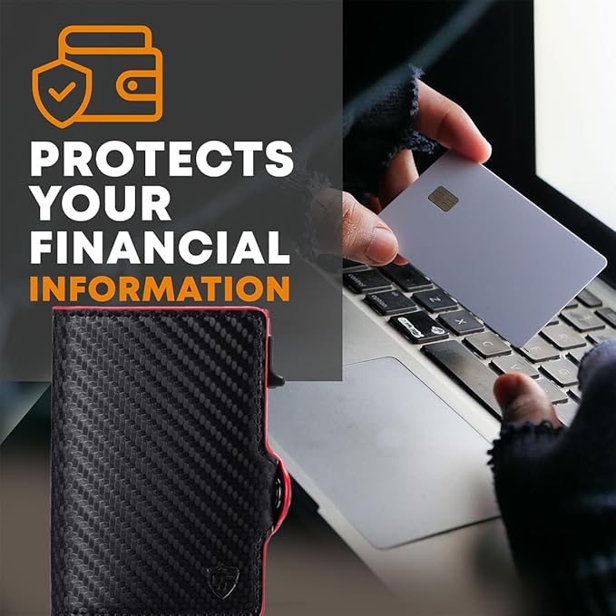 Card Blocr Pop Up Credit Card Wallet, RFID Blocking Credit Card Holder for men, Cool Wallets for Men in Carbon Wallet Design, Compact Card Holder Wallet for Secure Storage (Red PU Carbon Fiber)