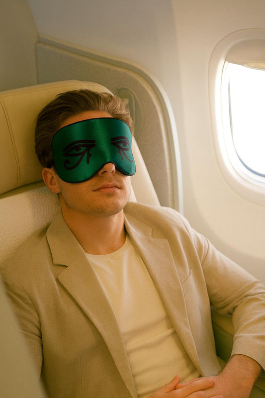 Silk Sleeping Mask Eye Cover for Men＆Women Eye Masks for Sleeping Egyptian Eye of Horus Print Adjustable Soft Blindfold with Gift Box(Emerald Green-Adjustable Strap)