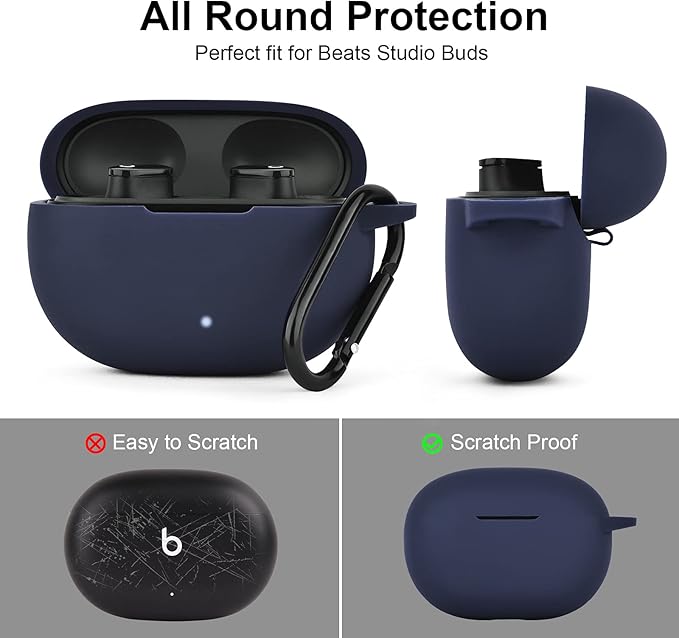 AIRSPO Silicone Case Compatible with Beats Studio Buds Case 2021 Soft Protective Cover for Beats Wireless Earbuds with Keychain (Midnight Blue)